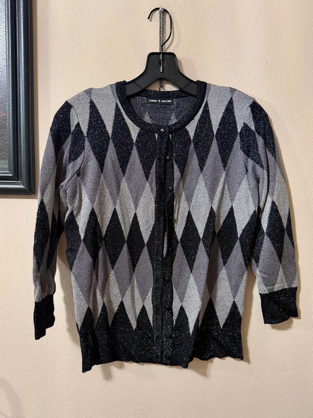 Cable + Gauge Sparkle Cardigan Sweater Gray & Black